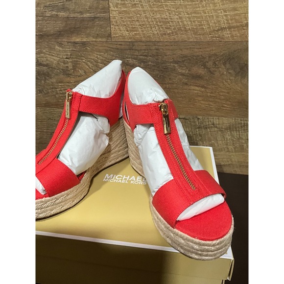 Michael Kors Red Espadrille Platform Wedge Zip Up Women' s Sandals size‎ 8.5m - Picture 2 of 3